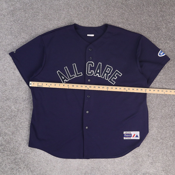 VTG Majestic All Care #24 2XL Blue Short Sleeve Button Down Jersey Shirt - Picture 4 of 13